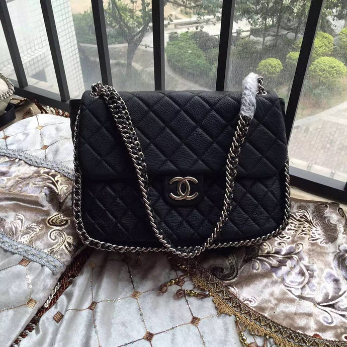 2016 Chanel Classic Flap Bag Original Deerskin Leather A94005 Black