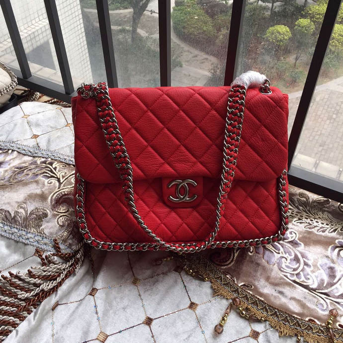 2016 Chanel Classic Flap Bag Original Deerskin Leather A94005 Red