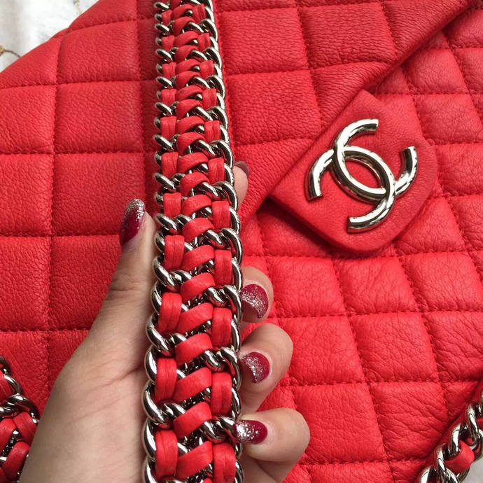 2016 Chanel Classic Flap Bag Original Deerskin Leather A94005 Red