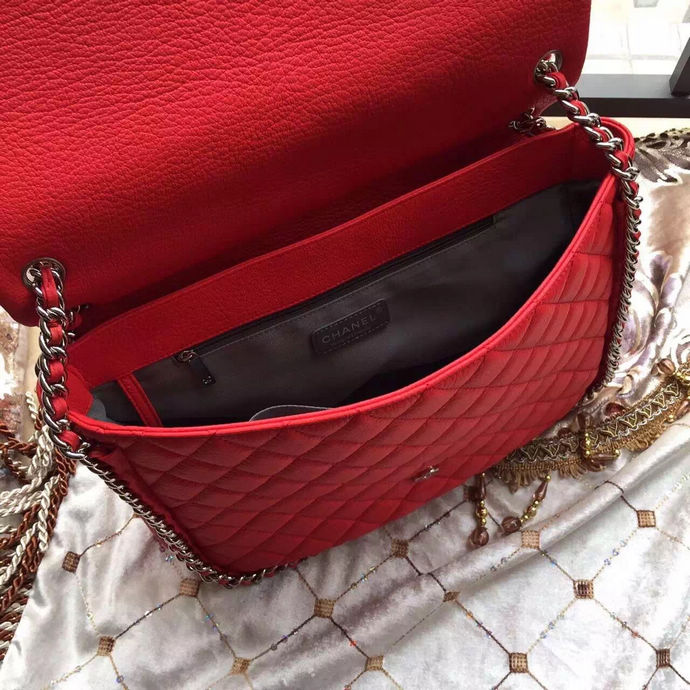 2016 Chanel Classic Flap Bag Original Deerskin Leather A94005 Red