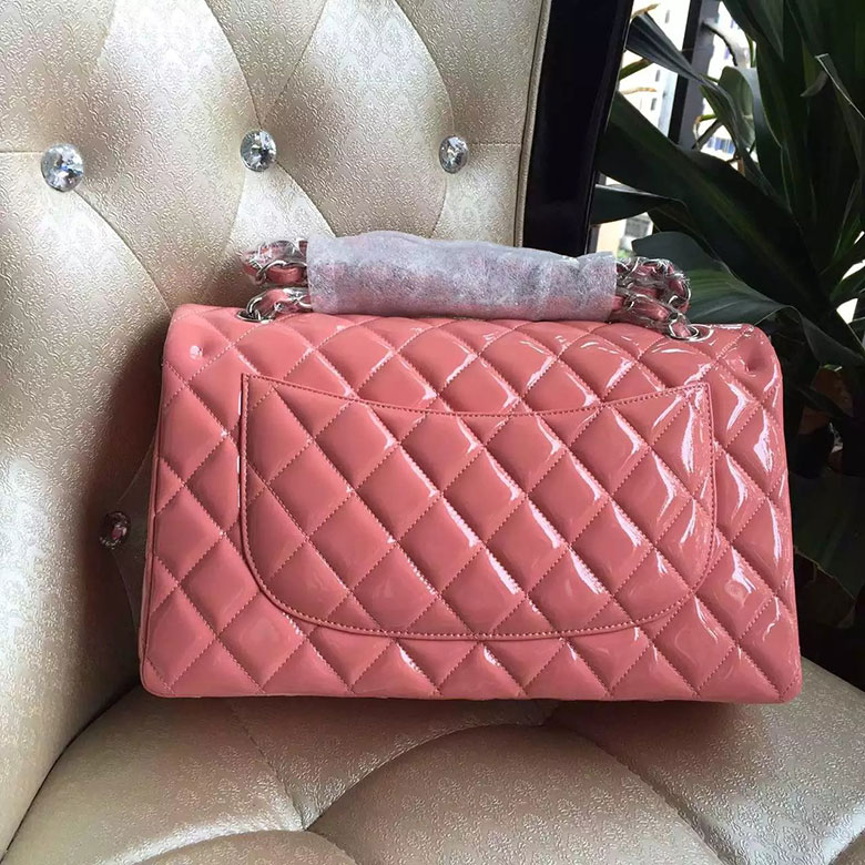 2016 Chanel Classic Flap Bag Original Patent Leather 1113 Pink with Silver