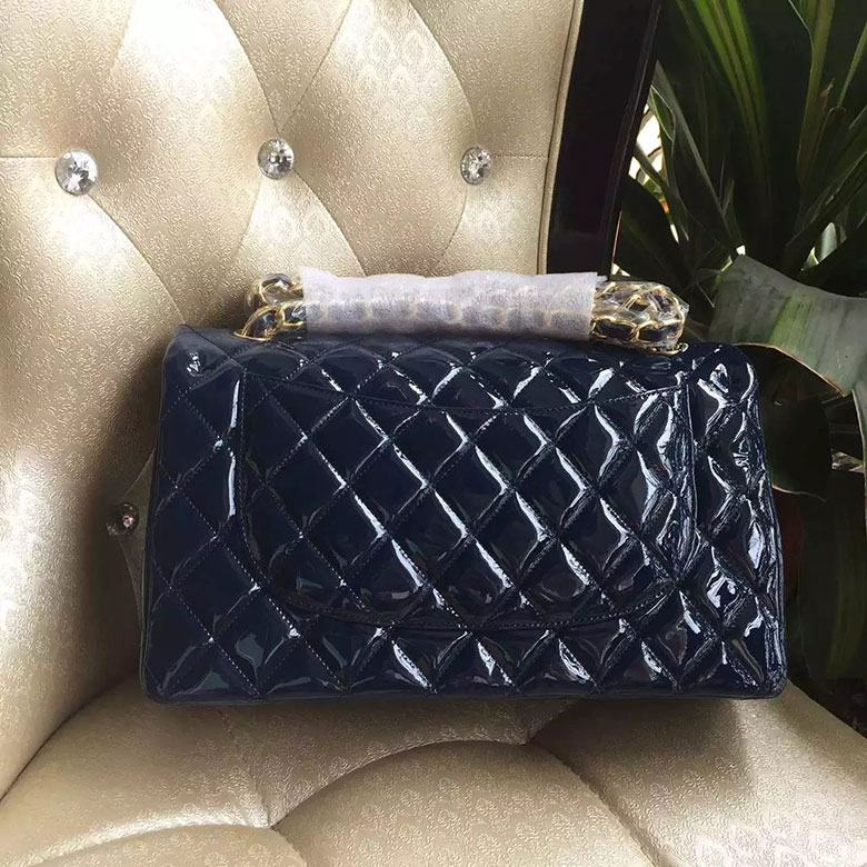 2016 Chanel Classic Flap Bag Original Patent Leather 1113 Royalblue with Gold