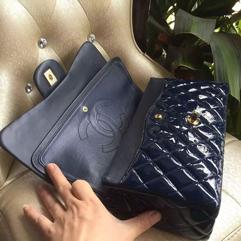 2016 Chanel Classic Flap Bag Original Patent Leather 1113 Royalblue with Gold