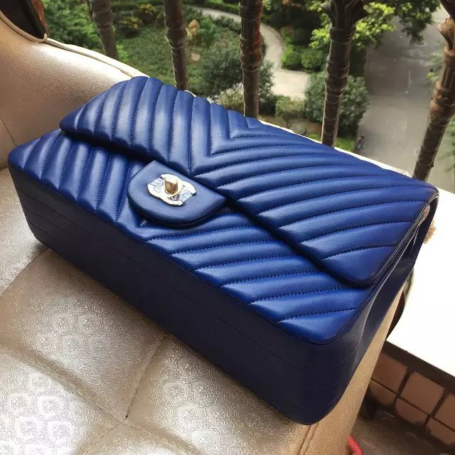 2016 Chanel Classic Flap Bag Original Sheepskin Leather 1113 Blue with Gold