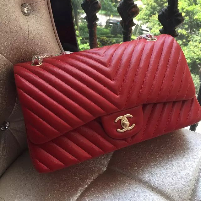 2016 Chanel Classic Flap Bag Original Sheepskin Leather 1113 Red with Gold