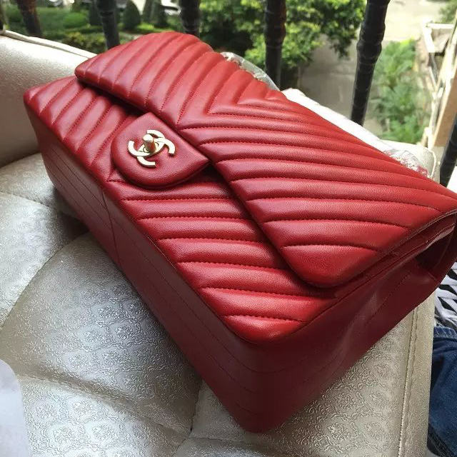 2016 Chanel Classic Flap Bag Original Sheepskin Leather 1113 Red with Gold