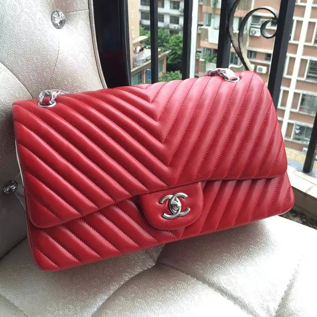 2016 Chanel Classic Flap Bag Original Sheepskin Leather 1113 Red with Silver