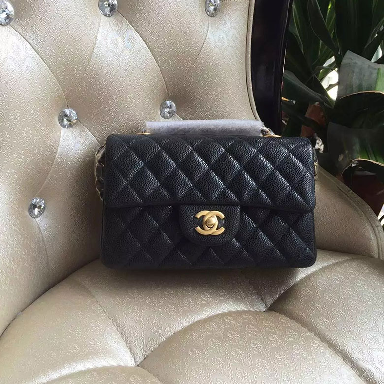 2016 Chanel Classic Mini Flap Bag A1114 Black Original Caviar leather Gold