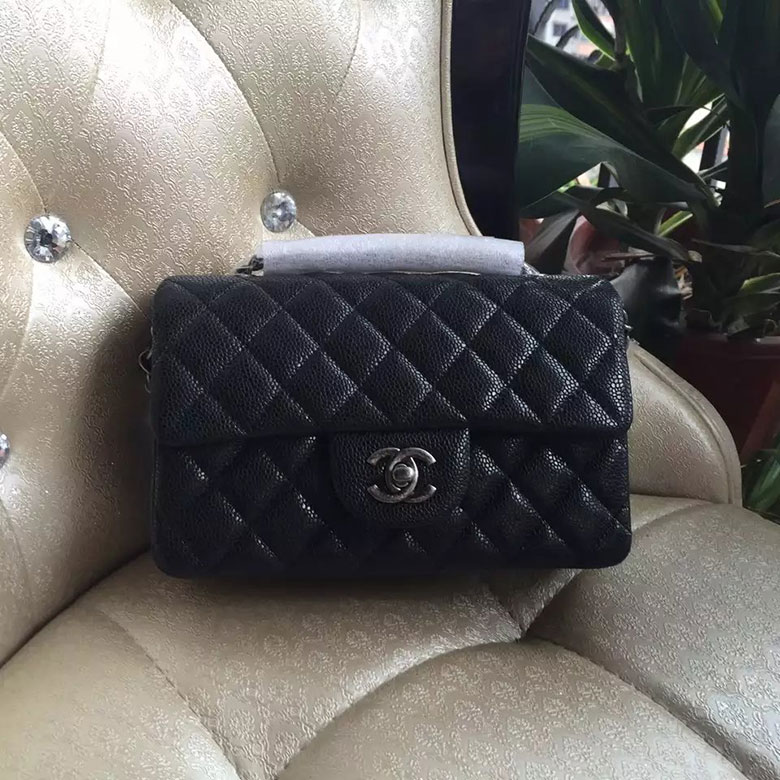 2016 Chanel Classic Mini Flap Bag A1114 Black Original Caviar leather Silver