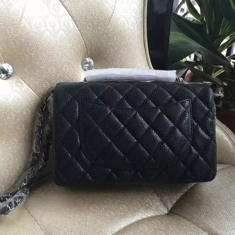 2016 Chanel Classic Mini Flap Bag A1114 Black Original Caviar leather Silver