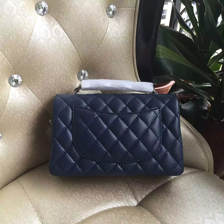 2016 Chanel Classic Mini Flap Bag A1114 Blue Original Caviar leather Silver