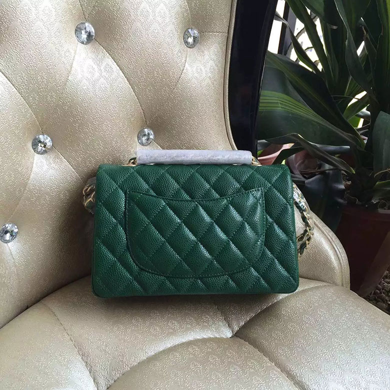 2016 Chanel Classic Mini Flap Bag A1114 Green Original Caviar leather Gold