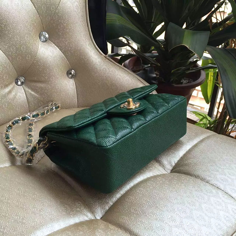 2016 Chanel Classic Mini Flap Bag A1114 Green Original Caviar leather Gold