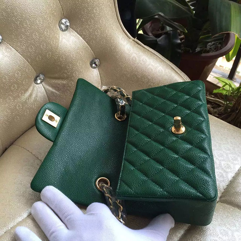 2016 Chanel Classic Mini Flap Bag A1114 Green Original Caviar leather Gold