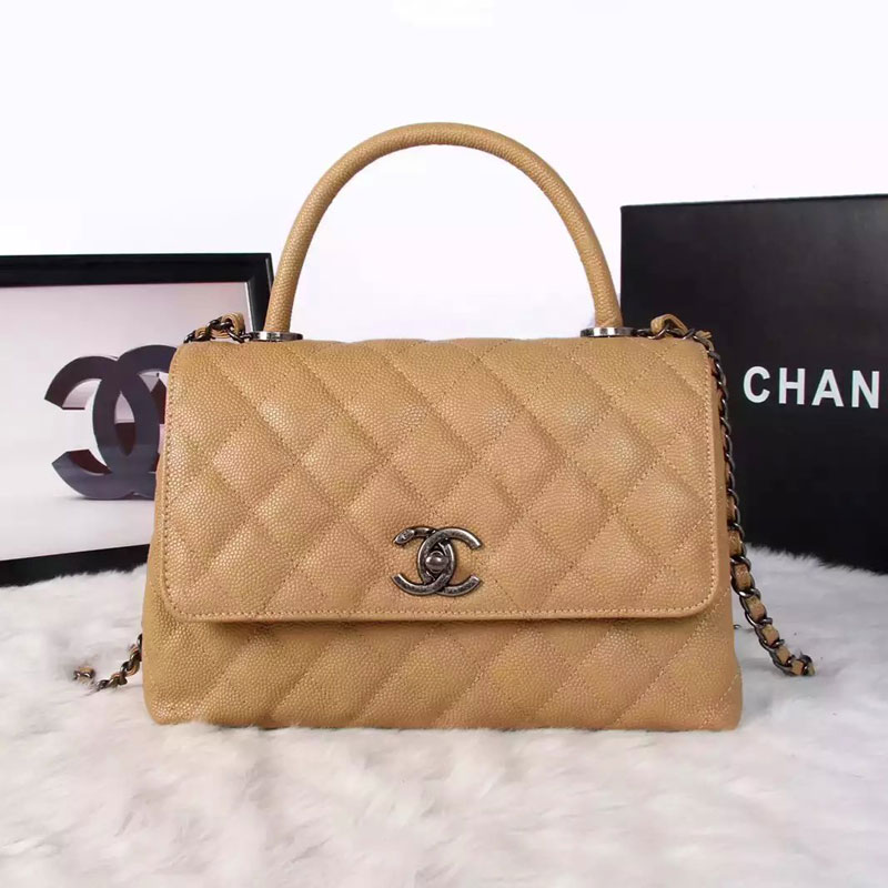 2016 Chanel Classic Top Handle Bag Original Caviar Leather A1871 Apricot