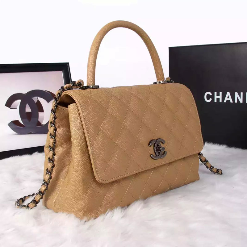 2016 Chanel Classic Top Handle Bag Original Caviar Leather A1871 Apricot