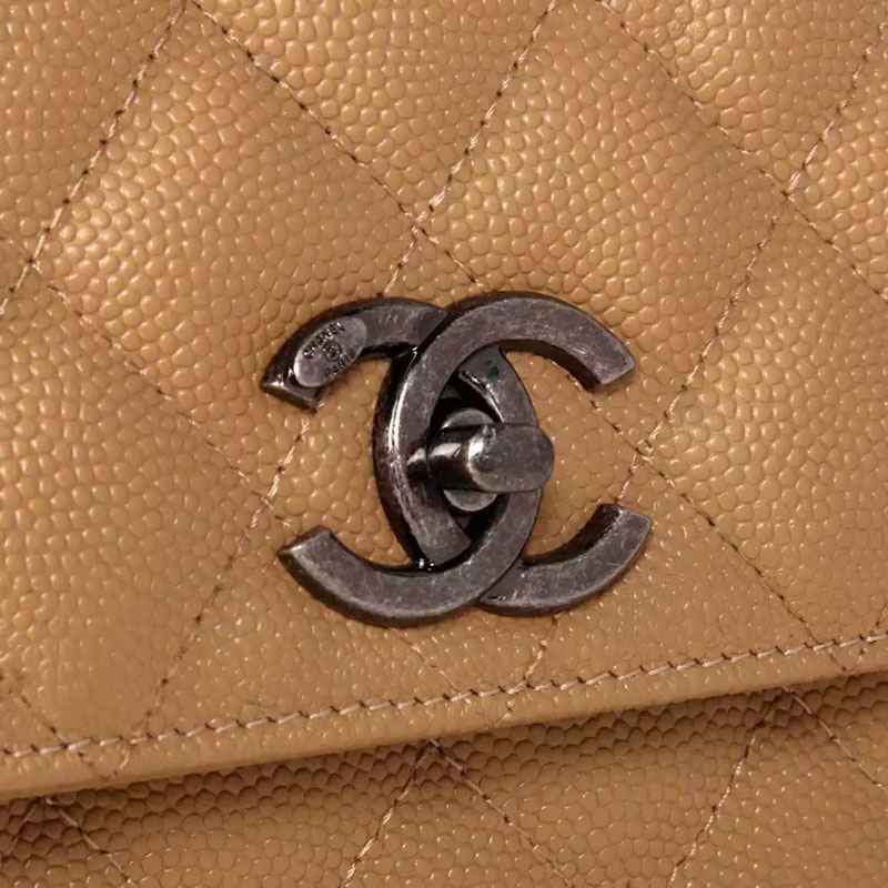 2016 Chanel Classic Top Handle Bag Original Caviar Leather A1871 Apricot