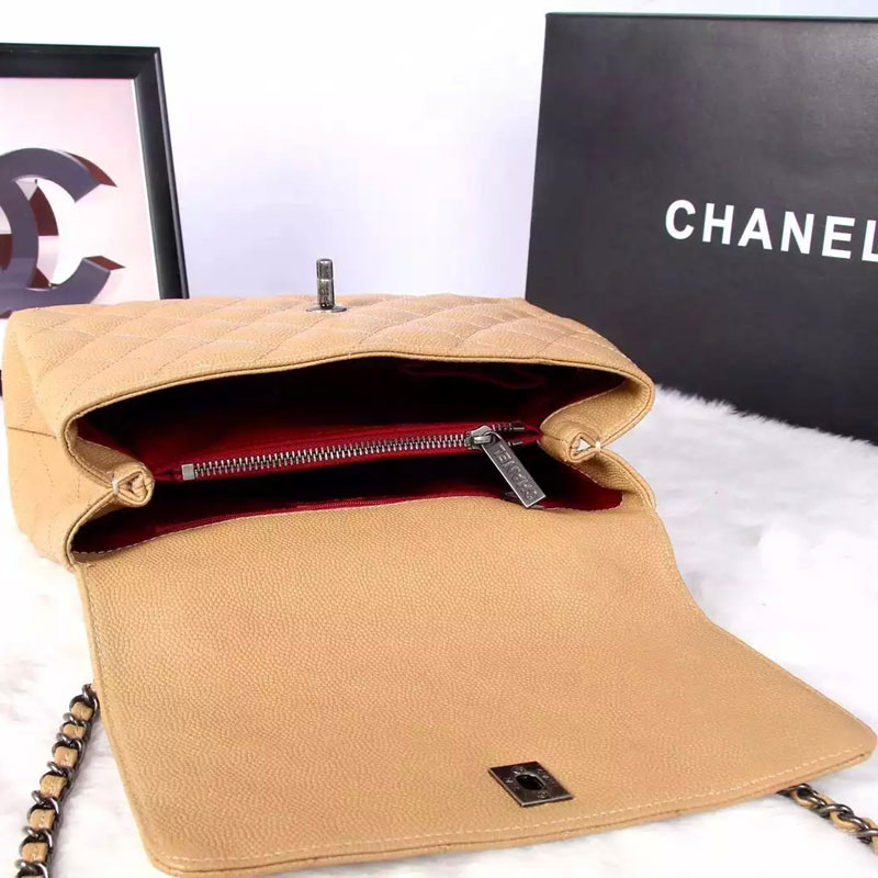 2016 Chanel Classic Top Handle Bag Original Caviar Leather A1871 Apricot