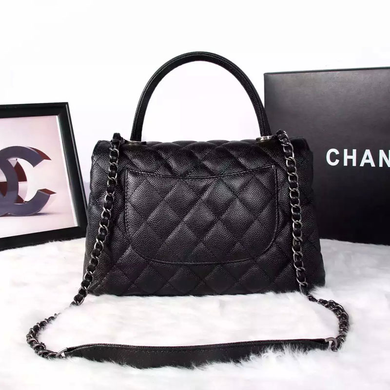 2016 Chanel Classic Top Handle Bag Original Caviar Leather A1871 Black