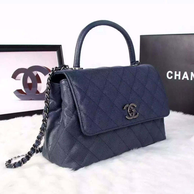 2016 Chanel Classic Top Handle Bag Original Caviar Leather A1871 Royalblue