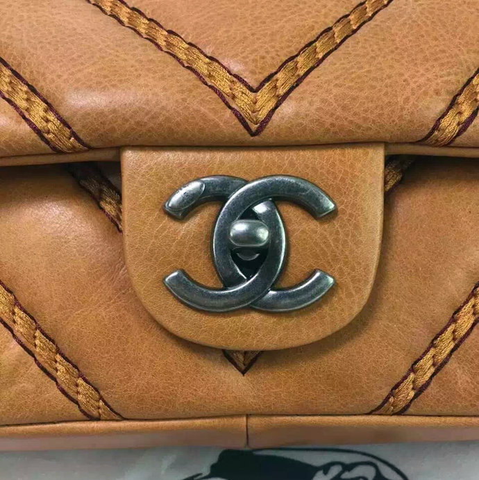 2016 Chanel Classic Top Handle Bag Original Chevron Calfskin Leather A94168 Apricot