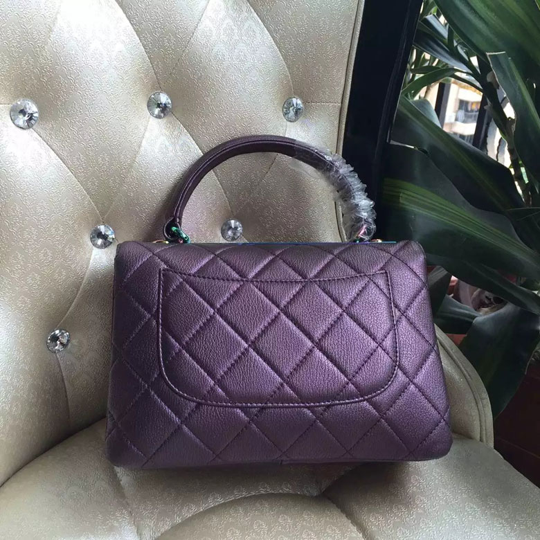 2016 Chanel Classic Top Handle Bag Original Deer Leather A92236 Purple with Magic color buckle