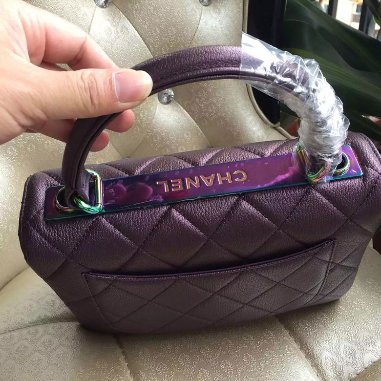 2016 Chanel Classic Top Handle Bag Original Deer Leather A92236 Purple with Magic color buckle