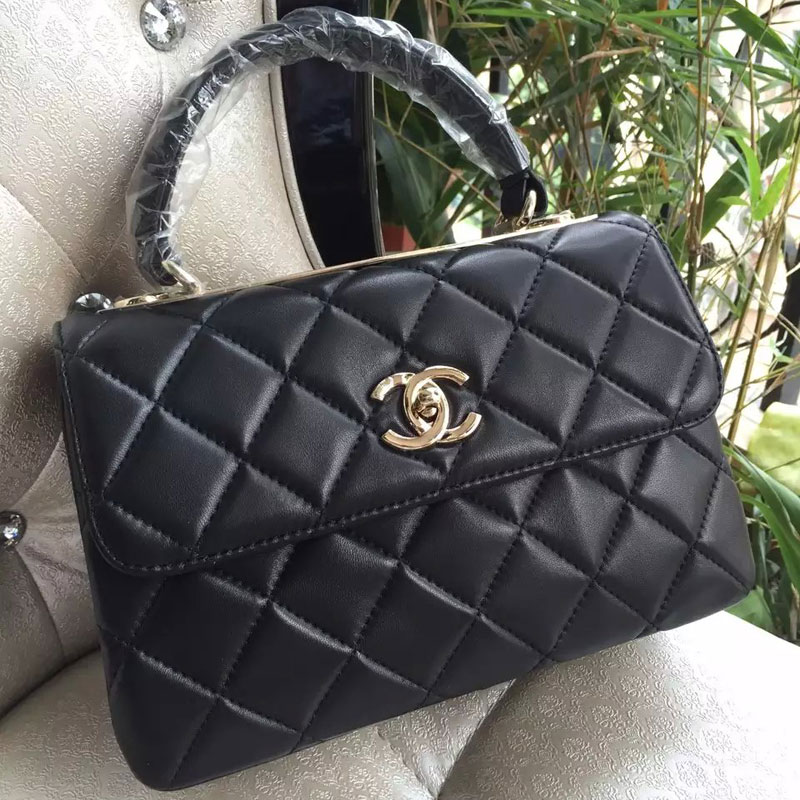 2016 Chanel Classic Top Handle Bag Original Sheepskin Leather A92236 Black