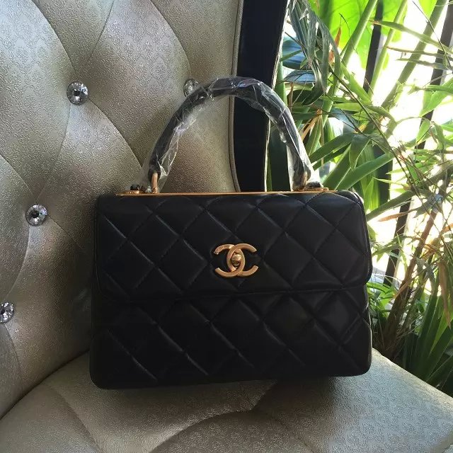 2016 Chanel Classic Top Handle Bag Original Sheepskin Leather A92236 Black