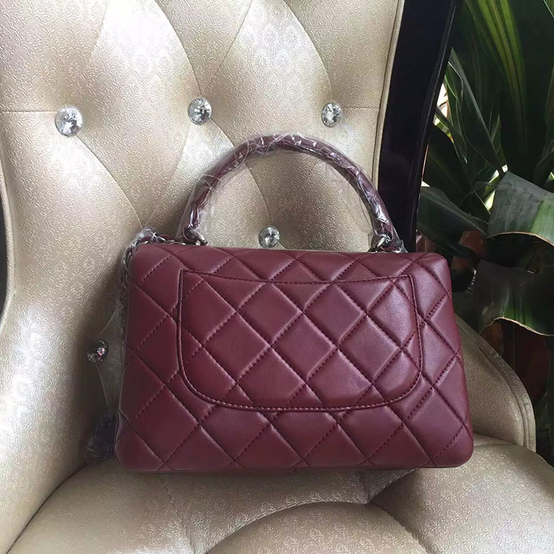 2016 Chanel Classic Top Handle Bag Original Sheepskin Leather A92236 Burgundy with Polished hardware