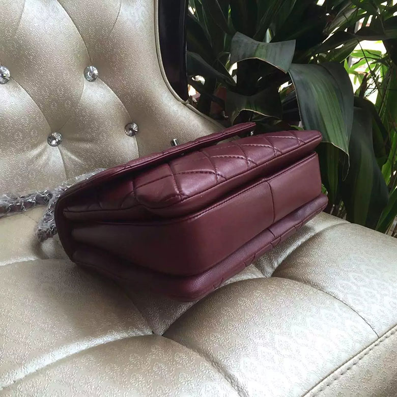 2016 Chanel Classic Top Handle Bag Original Sheepskin Leather A92236 Burgundy with Polished hardware