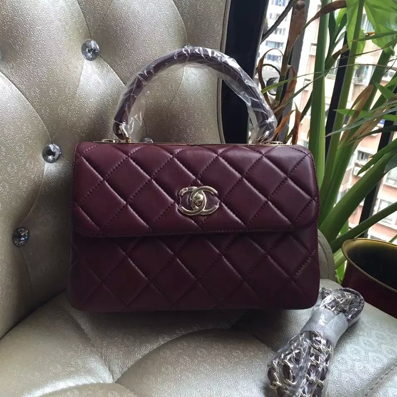 2016 Chanel Classic Top Handle Bag Original Sheepskin Leather A92236 Claret