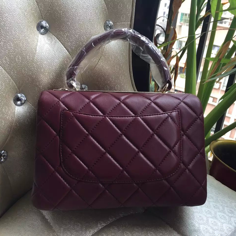 2016 Chanel Classic Top Handle Bag Original Sheepskin Leather A92236 Claret