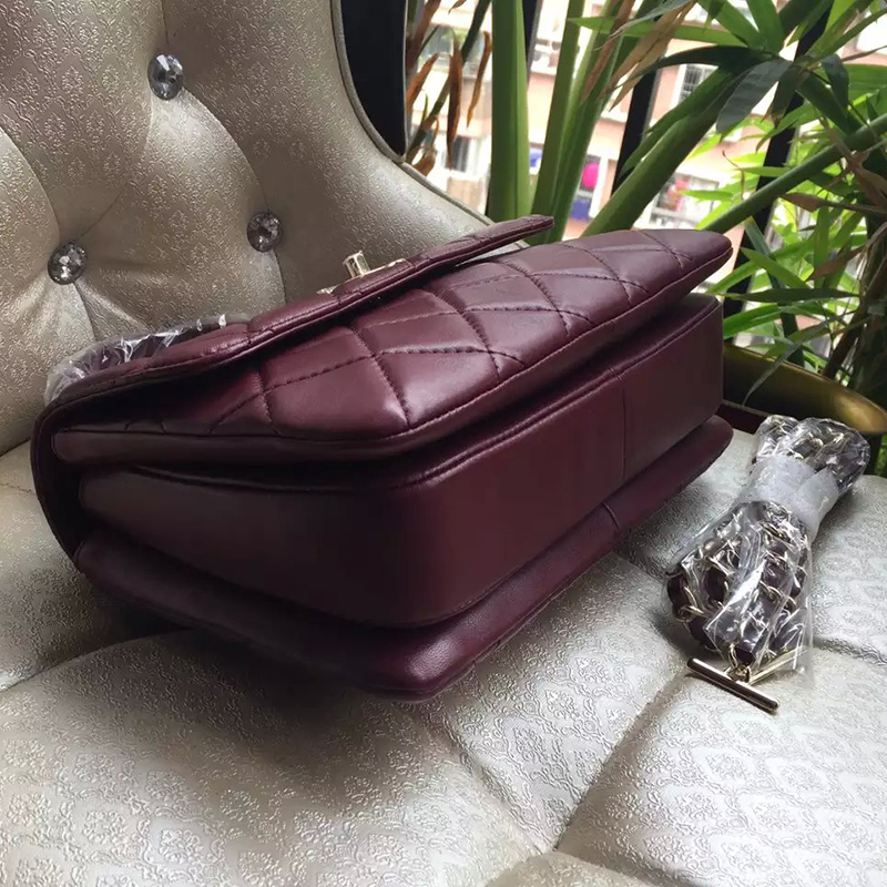 2016 Chanel Classic Top Handle Bag Original Sheepskin Leather A92236 Claret