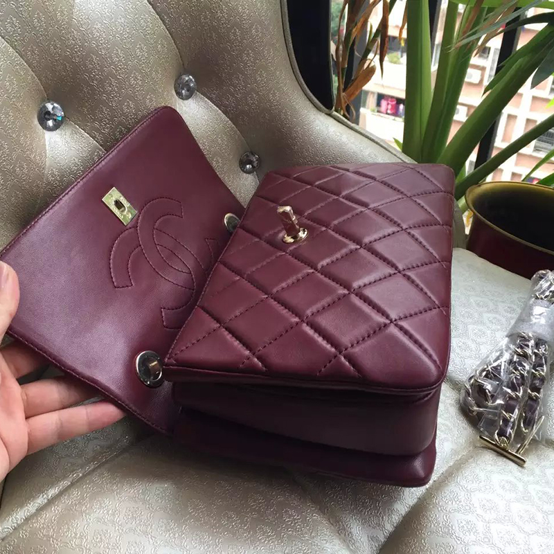 2016 Chanel Classic Top Handle Bag Original Sheepskin Leather A92236 Claret