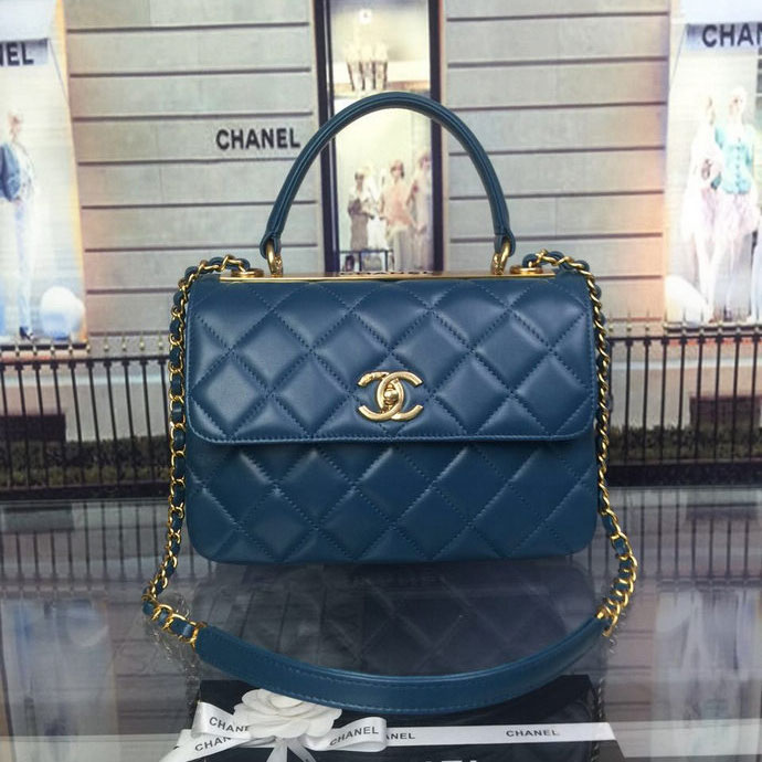 2016 Chanel Classic Top Handle Bag Original Sheepskin Leather A92236 Royalblue with Gold