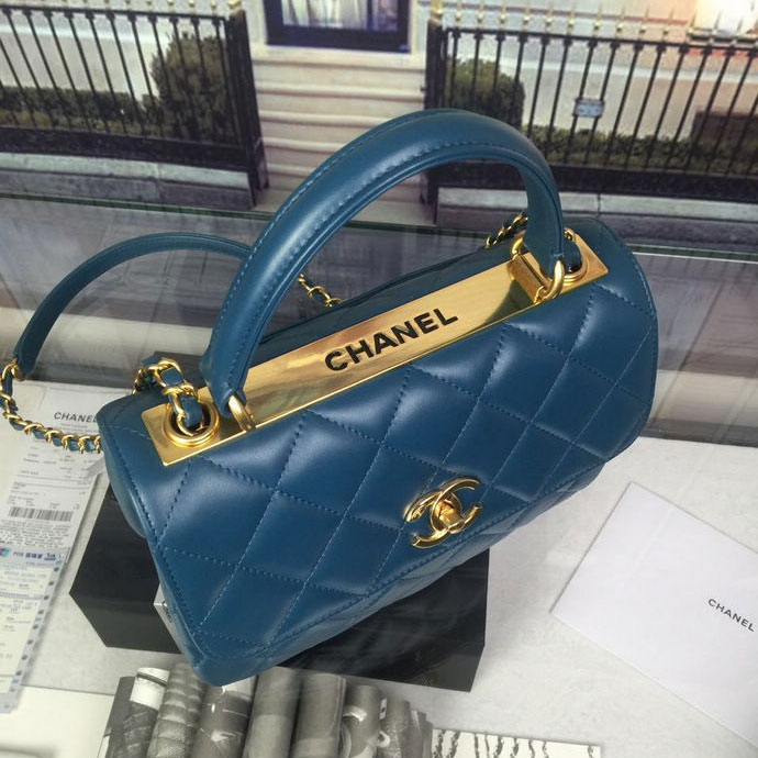 2016 Chanel Classic Top Handle Bag Original Sheepskin Leather A92236 Royalblue with Gold