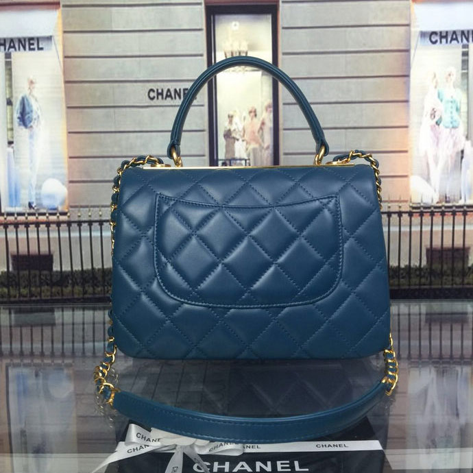 2016 Chanel Classic Top Handle Bag Original Sheepskin Leather A92236 Royalblue with Gold