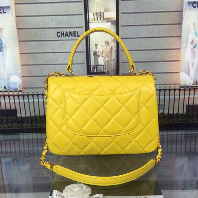 2016 Chanel Classic Top Handle Bag Original Sheepskin Leather A92236 Yellow with Gold