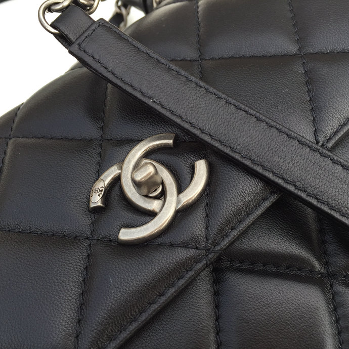 2016 Chanel Classic Top Handle Bag Sheepskin Leather A92236 Black with Silver