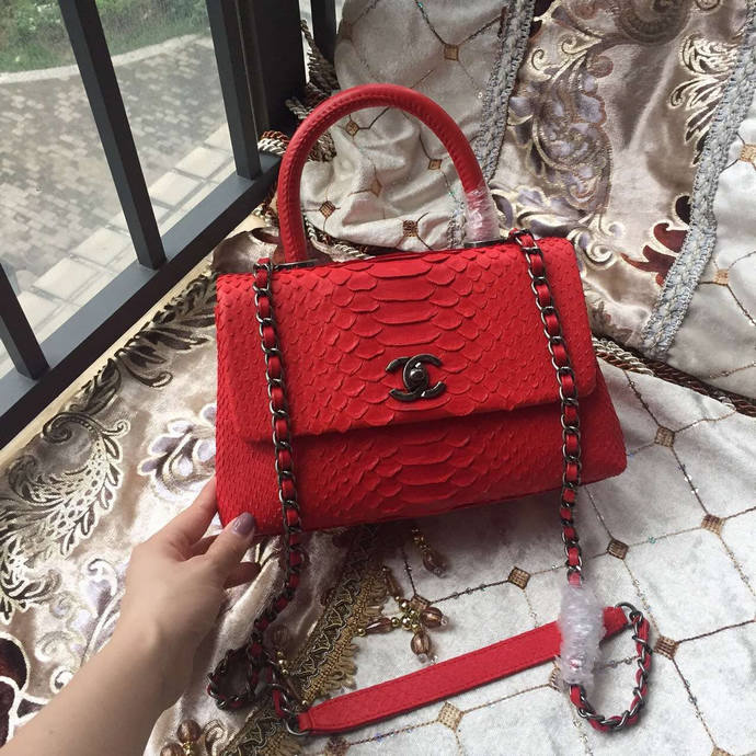 2016 Chanel Classic Top Tote Bag Original Python Leather A95169 Red