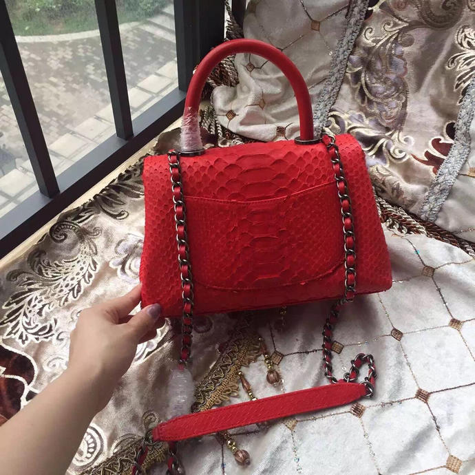 2016 Chanel Classic Top Tote Bag Original Python Leather A95169 Red