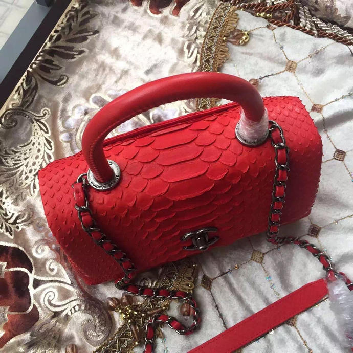 2016 Chanel Classic Top Tote Bag Original Python Leather A95169 Red