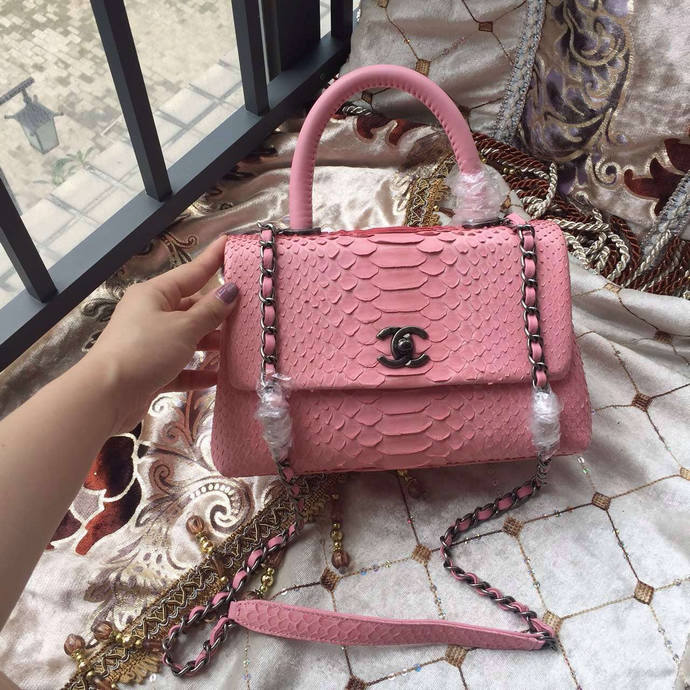 2016 Chanel Classic Top Tote Bag Original Python Leather Cherry Pink