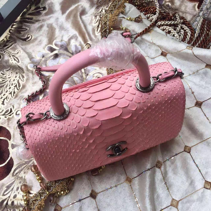 2016 Chanel Classic Top Tote Bag Original Python Leather Cherry Pink