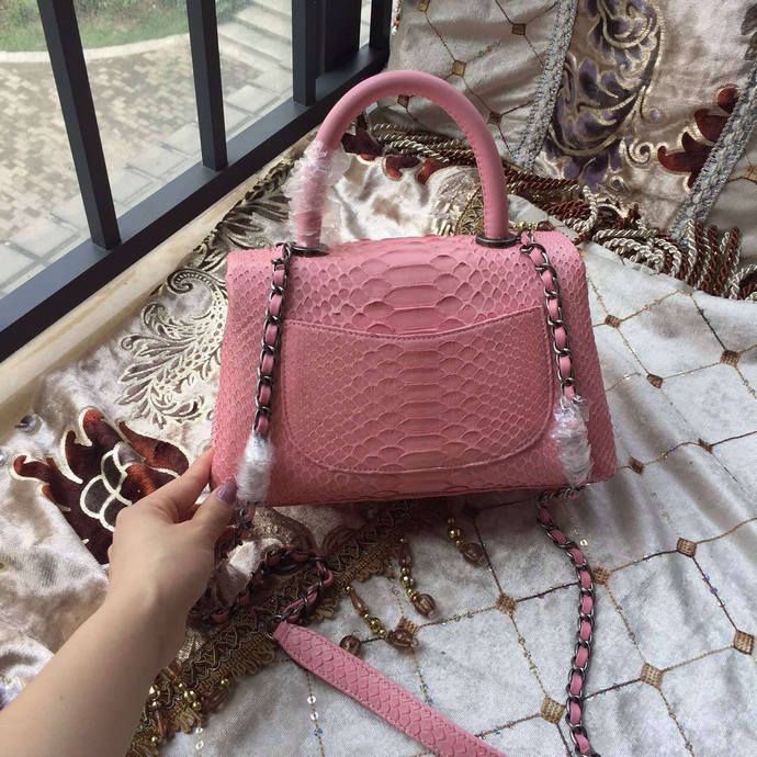 2016 Chanel Classic Top Tote Bag Original Python Leather Cherry Pink