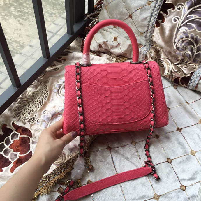 2016 Chanel Classic Top Tote Bag Original Python Leather Watermelon Red