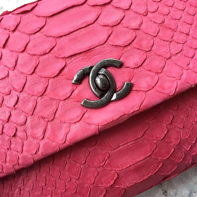 2016 Chanel Classic Top Tote Bag Original Python Leather Watermelon Red