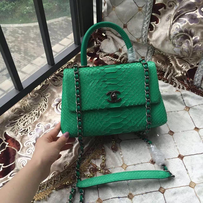 2016 Chanel Classic Top Tote Bag Original Snake Leather A95169 Green