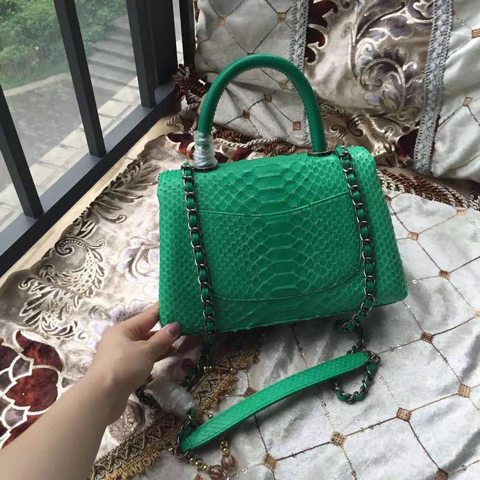 2016 Chanel Classic Top Tote Bag Original Snake Leather A95169 Green